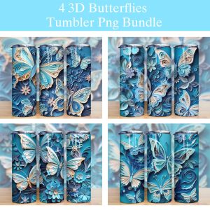 3d Butterfly Quilling Floral Tumbler Png