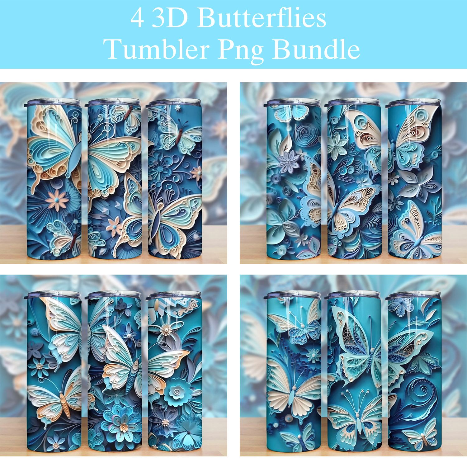 3d Butterfly Quilling Floral Tumbler Png 3d Butterfly Quilling Floral Tumbler Png