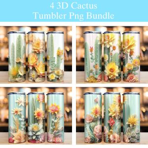 3d Cactus Flowers Tumbler Png