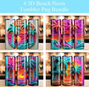 3d Carved Beach Life Neon Palm Tree Tumbler Png