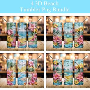 3d Carved Tropical Beach Life Tumbler Png