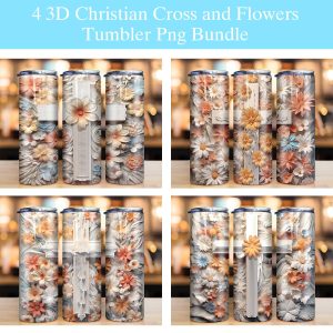 3d Christian Cross Floral Tumbler Png