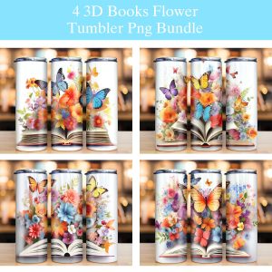 3d Colorful Flowers Books Tumbler Png