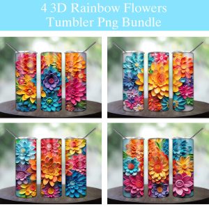 3d Colorful Flowers Tumbler Png