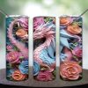 3d Dragon And Flowers Tumbler Png