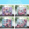 3d Dragonfly With Flowers Tumbler Png