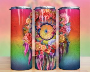 3d Dreamcatcher Neon Rainbow Tumbler Png