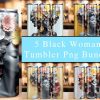 3d Effect Floral Black Woman Tumbler Png