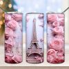 3d Eiffel Tower Pink Roses Tumbler Png