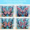3d Embroidered Butterfly Tumbler Png