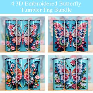 3d Embroidered Butterfly Tumbler Png
