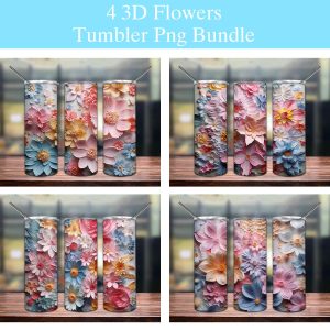 3d Embroidered Flowers Tumbler Png