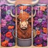 3d Embroidered Highland Cow Flowers Tumbler Png