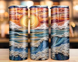 3d Embroidered Ocean Sunset Tumbler Png