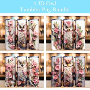 3d Embroidered Owl Tumbler Png