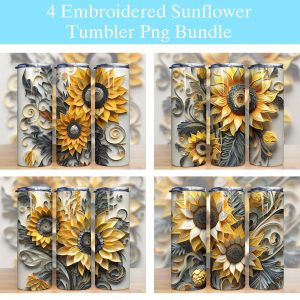 3d Embroidered Sunflower Tumbler Png