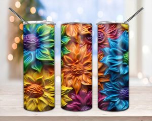 3d Embroidery Sunflowers Tumbler Png