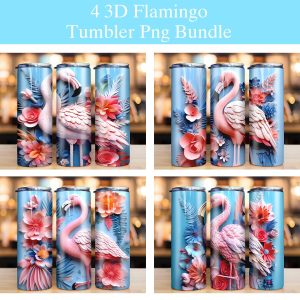 3d Flamingo With Flowers Tumbler Png