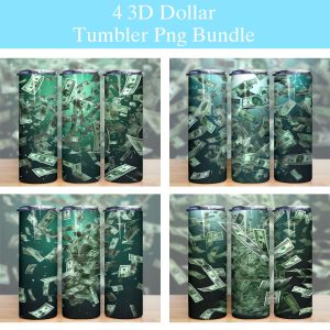 3d Floating Dollar Bills Tumbler Png