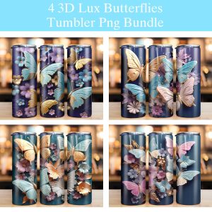 3d Floral Lux Butterflies Gradient Tumbler Png