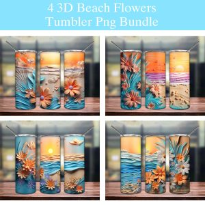3d Flowers Beach Landscape Tumbler Png