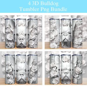 3d French Bulldog And Flowers Tumbler Png