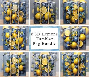 3d Fruist Lemons And Blueberries Tumbler Png