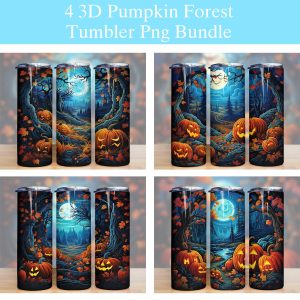 3d Halloween Pumpkin Forest Tumbler Png