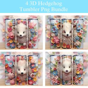 3d Hedgehog And Flowers Tumbler Png