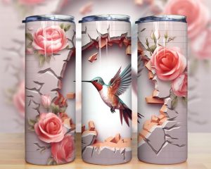 3d Hole In A Wall Flowers Hummingbird Tumbler Png