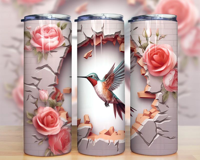 3d Hole In A Wall Flowers Hummingbird Tumbler Png 3d Hole In A Wall Flowers Hummingbird Tumbler Png