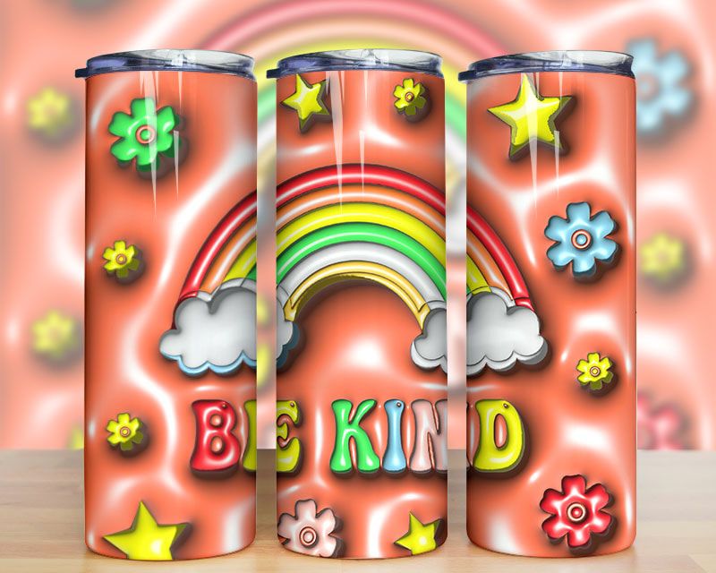 3d Inflated Be Kind Boho Rainbow Tumbler Png 3d Inflated Be Kind Boho Rainbow Tumbler Png
