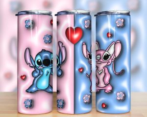 3d Inflated Blue And Pink Stitch Tumbler Png