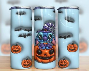 3d Inflated Cartoon Stitch Pumpkin Tumbler Png