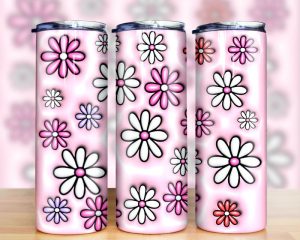 3d Inflated Floral Pink Tumbler Png