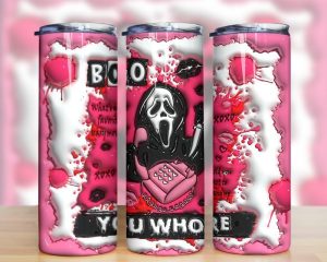 3d Inflated Ghostface Pink Horror Tumbler Png