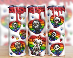 3d Inflated Horror Characters Rainbow Tumbler Png