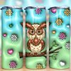 3d Inflated Owl And Flowers Tumbler Png