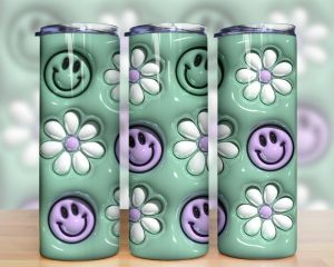 3d Inflated Smile Face Flowers Tumbler Png