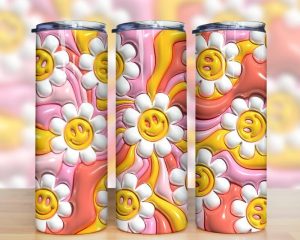 3d Inflated Smiley Daisies Tumbler Png