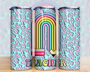 3d Inflated Teacher Rainbow Tumbler Png