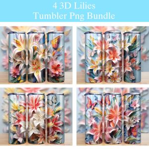 3d Lilies Flowers Tumbler Png