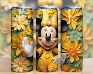 3d Minnie And Yellow Flowers Tumbler Png