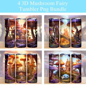 3d Mushrooms And Fairies Tumbler Png
