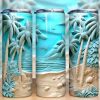 3d Palm Trees Beach Landscape Tumbler Png