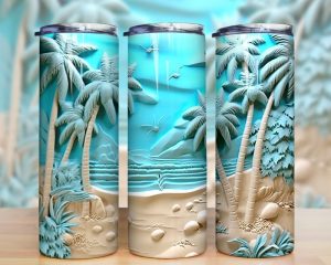 3d Palm Trees Beach Landscape Tumbler Png