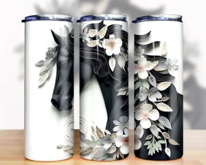 3d Paper Black Horse Tumbler Png