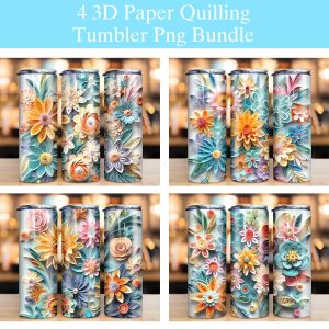 3d Paper Quilling Pastel Floral Tumbler Png