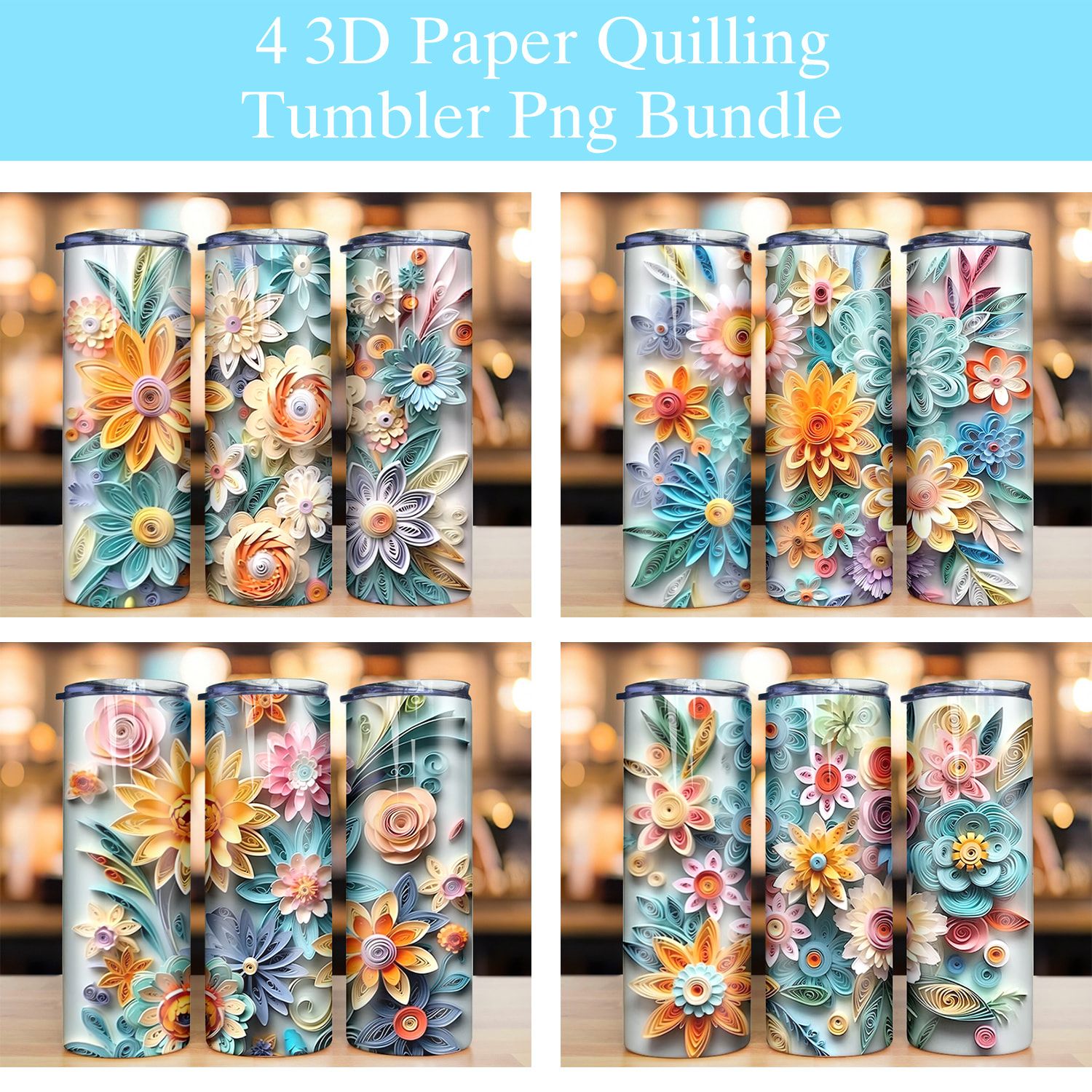 3d Paper Quilling Pastel Floral Tumbler Png 3d Paper Quilling Pastel Floral Tumbler Png