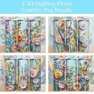 3d Pastel Paper Quilling Floral Field Tumbler Png